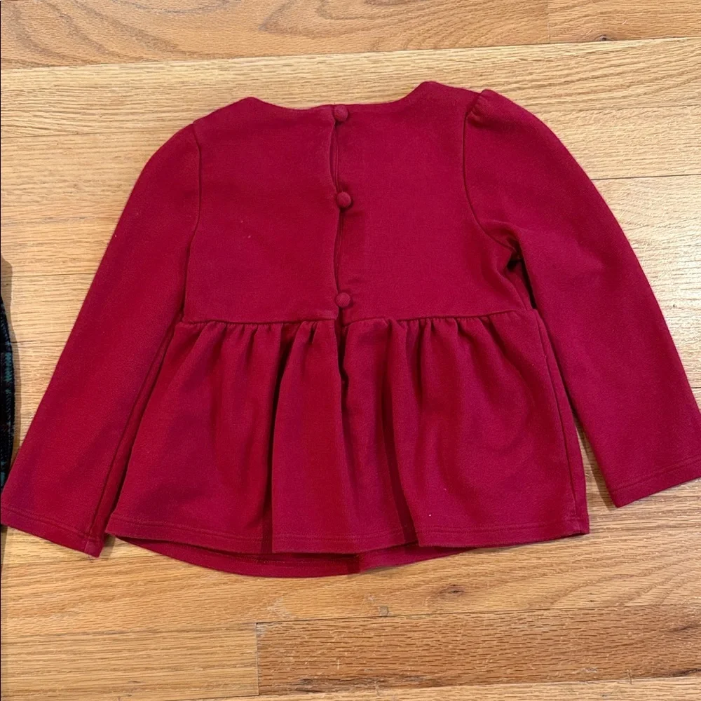 MAX STUDIO Kids Red Peplum Top with Front Knot and plaid velour pants 3-4 years